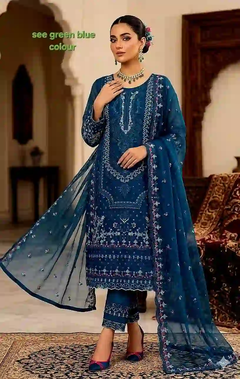 Premium Sada Bahar Four Piece - Bright Blue