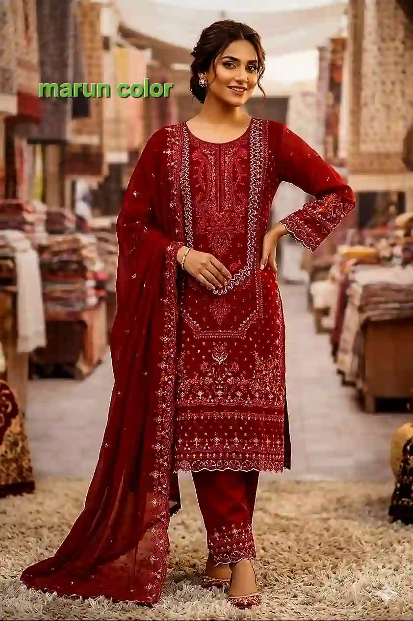 Premium Sada Bahar Four Piece - Maroon